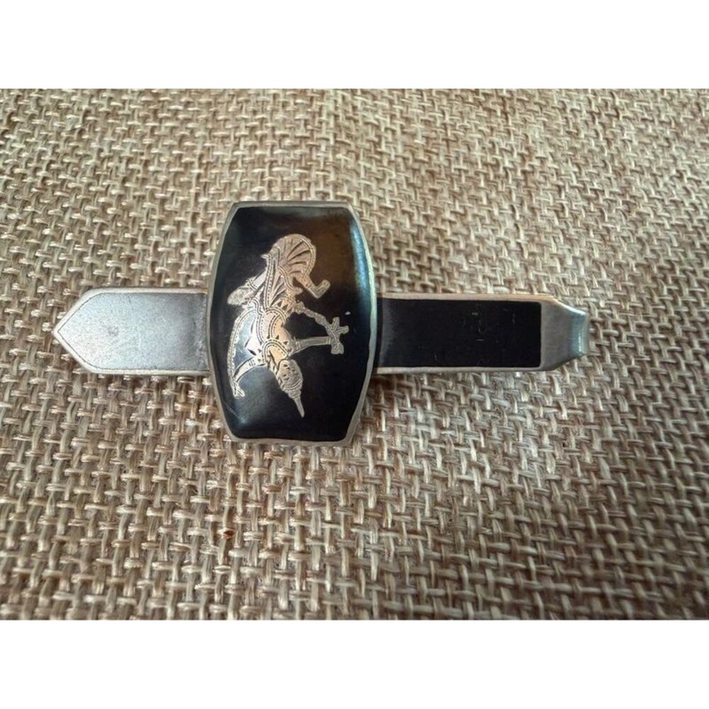Vintage Mid-Century Siam Sterling Silver Niello Tie Clip, Amfarco Signed